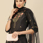 Black Embroidered Chinon Straight Kurta With Trouser & Dupatta - Salimar