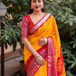 Orange Jute Silk Ethnic Motifs Saree with Unstitched Blouse - Hiral Fashion | Swadesiicart