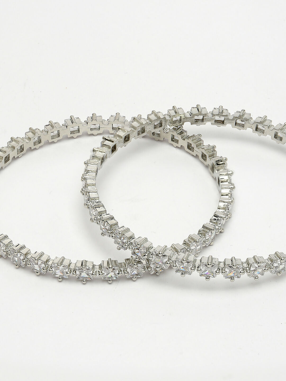 NVR Women's Set of 2 Silver-Plated CZ Stone-Studded Handcrafted Bangles - Swadesiicart