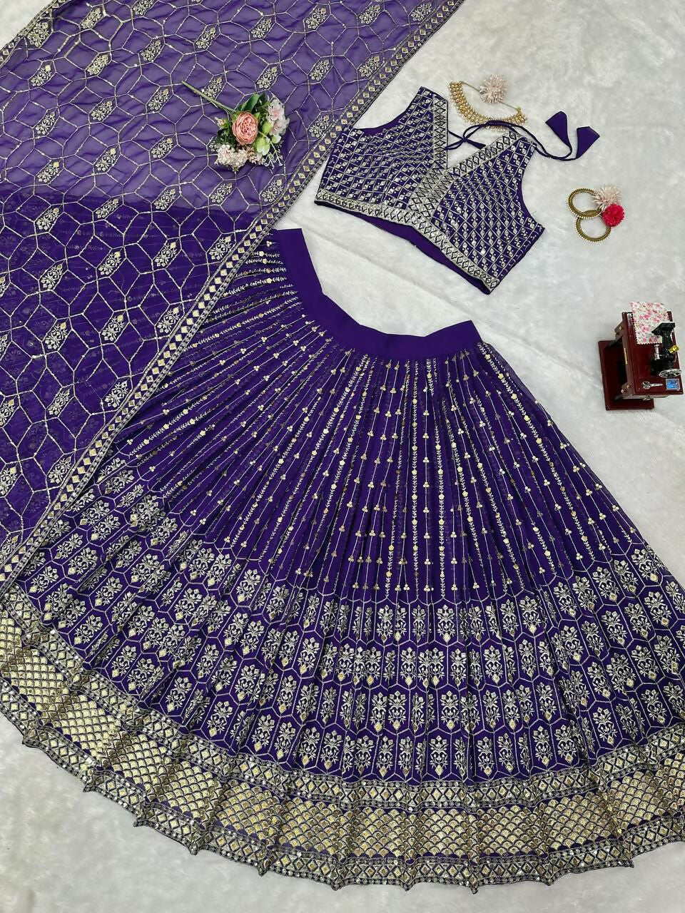 Jyoti Fashion Women's Royal Blue Faux Georgette Sequins with Thread Embroidered Designer Lehenga Choli Set | Swadesiicart