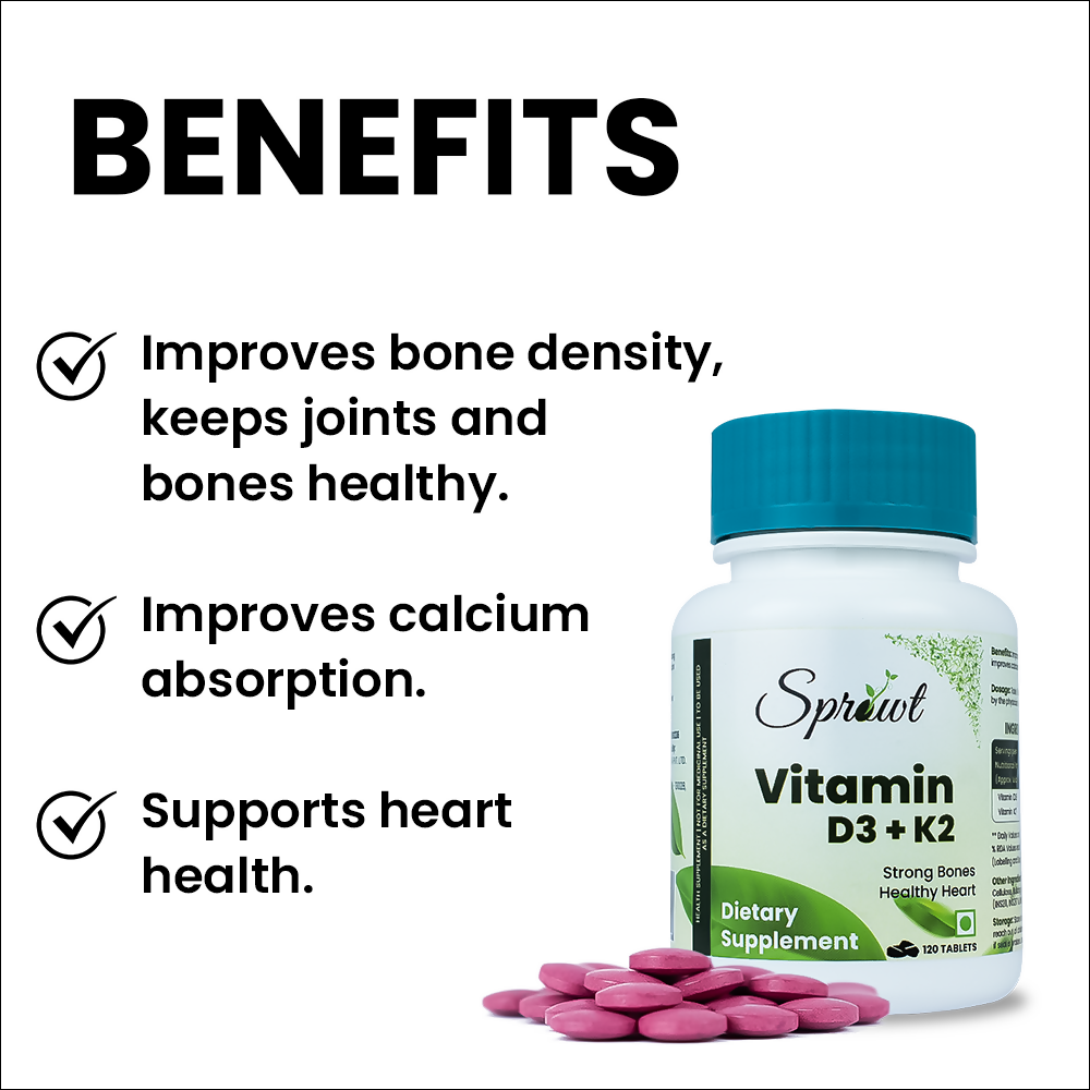 Sprowt Vitamin D3 + K2 Help in Strong Bones Tablets - Swadesiicart