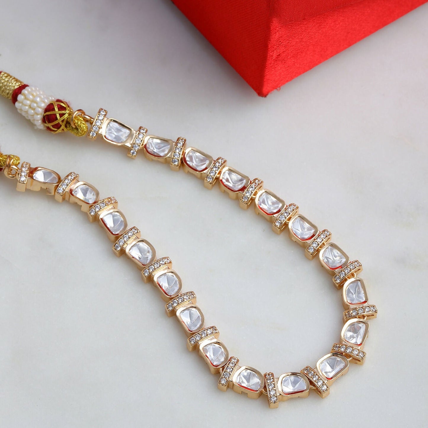 Kundan and American Diamond Neckpiece (Gold) - Ruby Raang | Swadesiicart