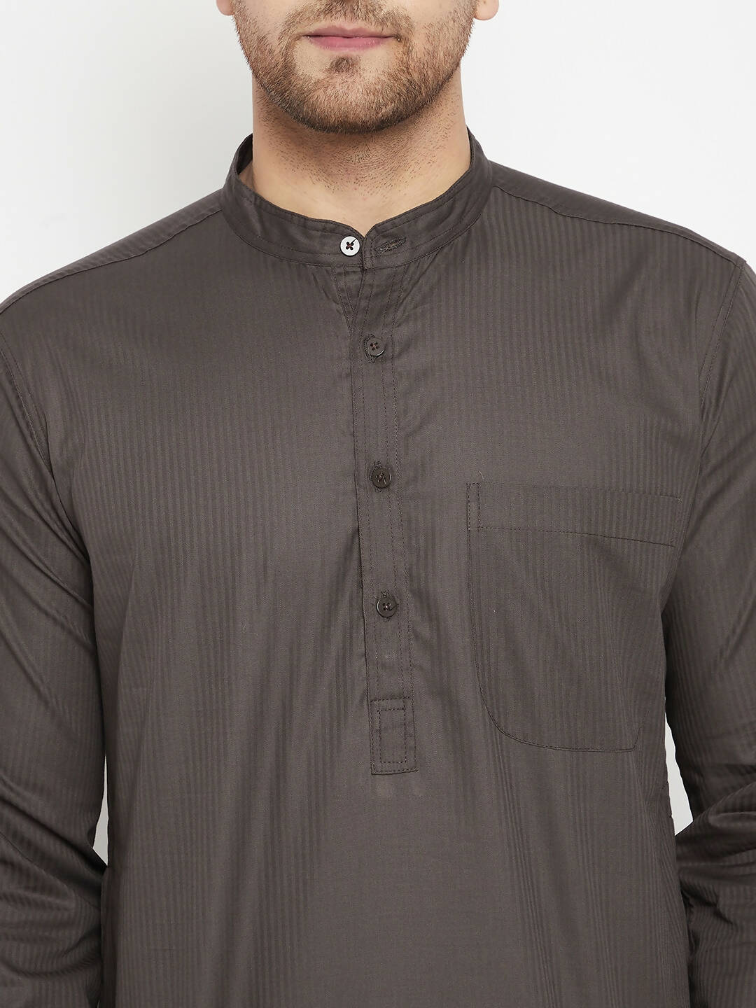 Even Apparels Brown Color Pure Cotton Long Men's Kurta With Band Collar | Swadesiicart