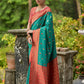 Vishnu Weaves Women's Rama Banarasi Silk Zari Woven Saree with Blouse - Swadesiicart