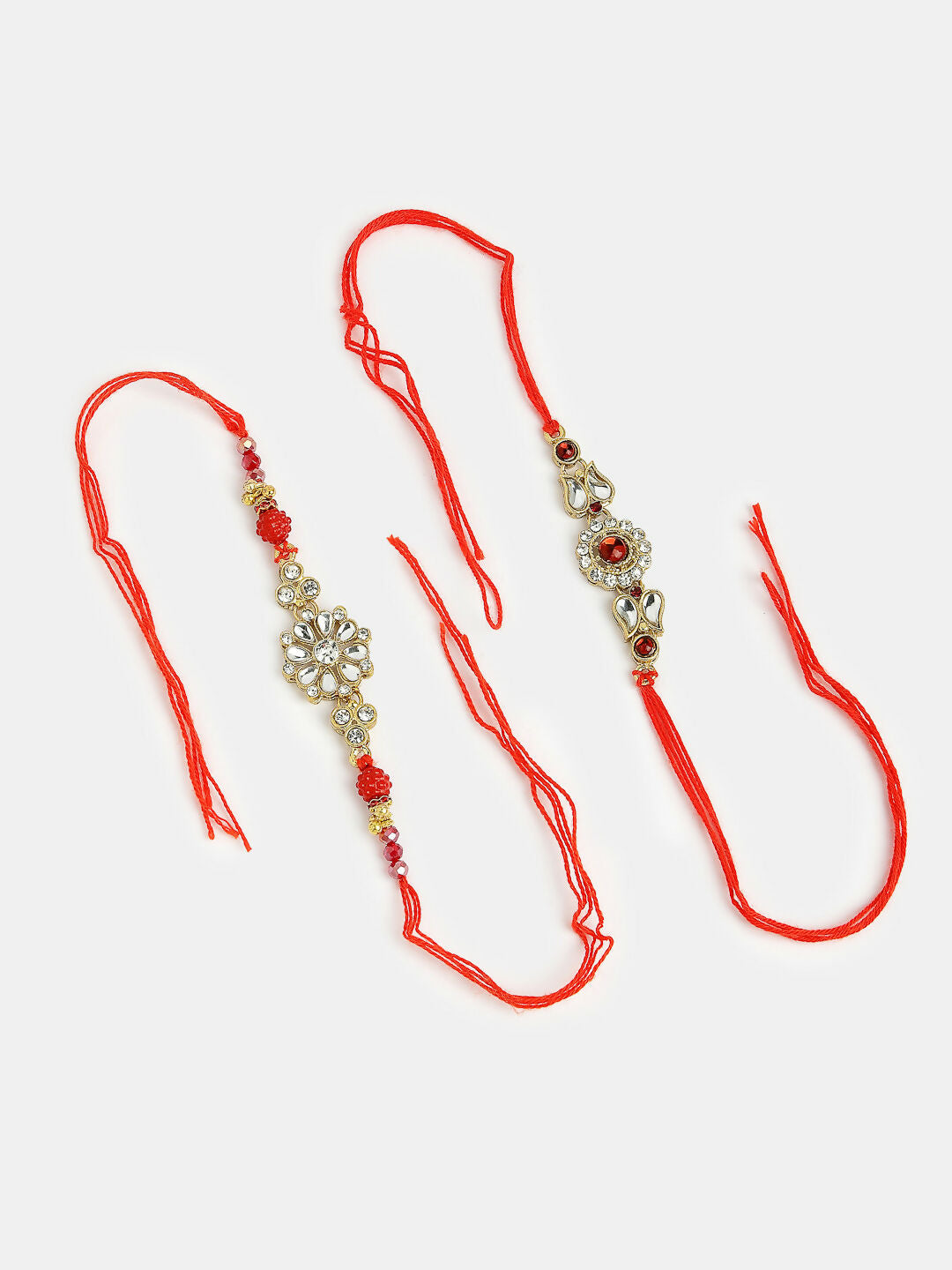 NVR Men Set of 2 Gold-Toned Stone-Studded Rakhi With Roli Chawal | Swadesiicart