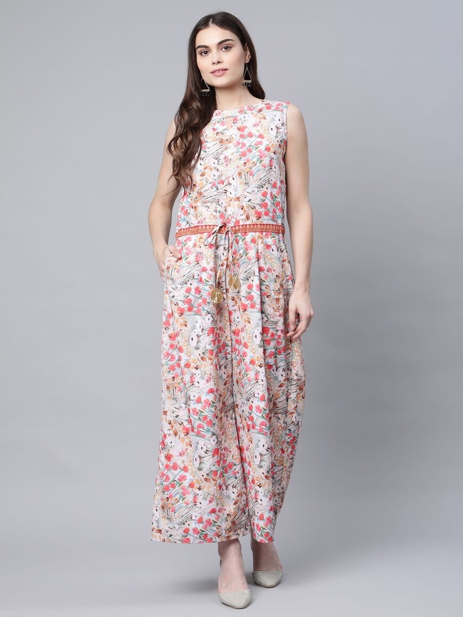 Ahalyaa Womens Pink Crepe Digital Print Floral Jumpsuit - Swadesiicart