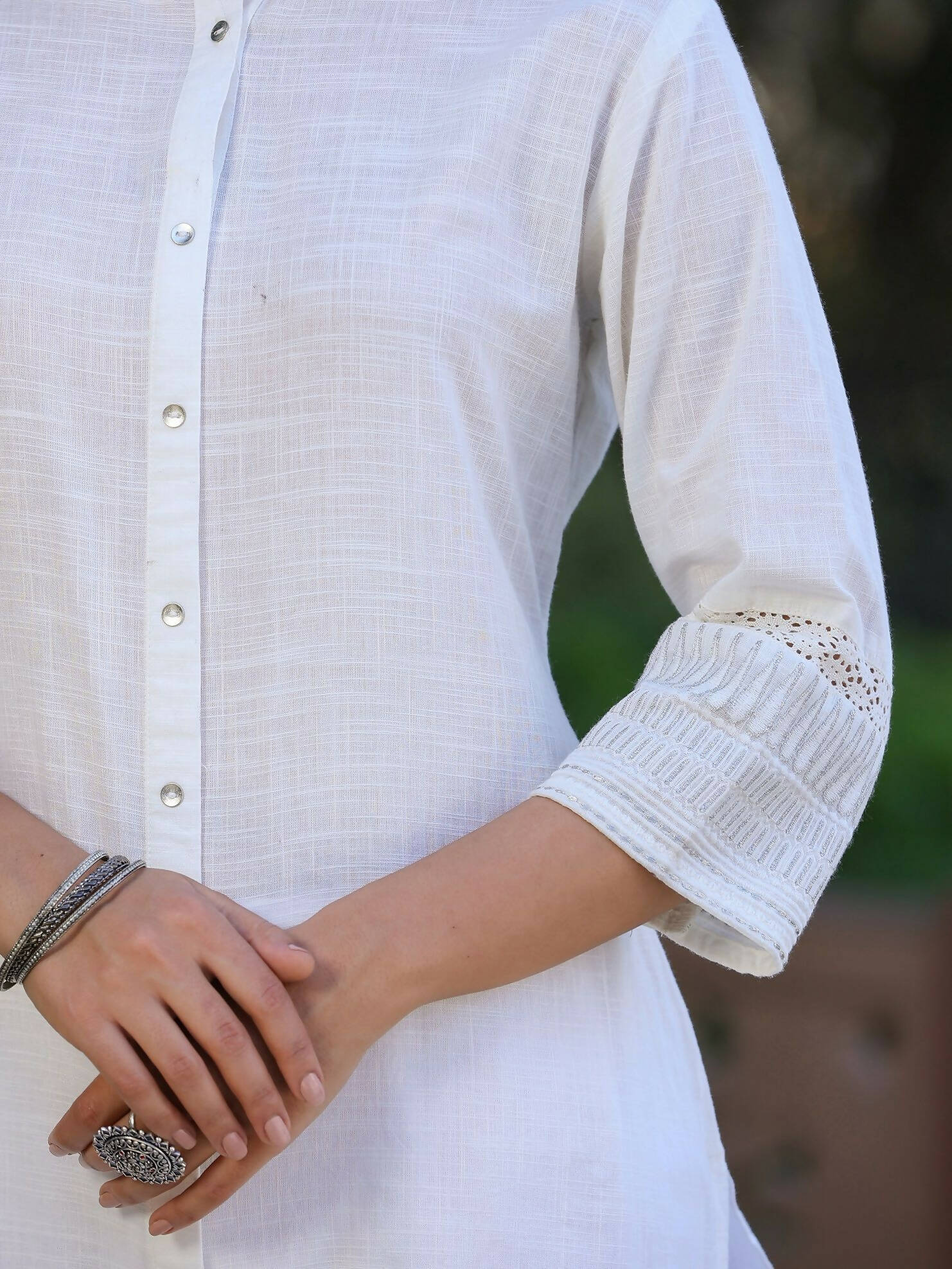 Juniper Women's White Cotton Slub Embroidered Straight Kurta | Swadesiicart