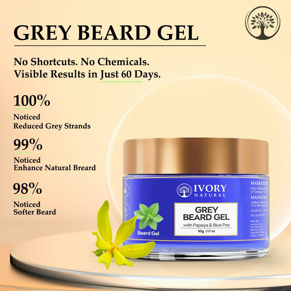 Ivory Natural Grey Beard Gel Restores Dark Shine & Vibrant Of Beard | Swadesiicart
