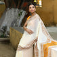 Joban Fashion Cream Crepe Chiffon Pure Handloom Banarasi Silk Saree | Swadesiicart