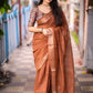 Brown Linen Sequence Saree with Unstitched Blouse - Hiral Fashion | Swadesiicart
