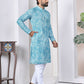 Anaita Sky Blue Digital Printed Work Cotton Straight Kurta