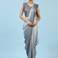 Grey Ombre Satin Georgette Plain Ready to wear Saree with stitched Blouse - Vrinda | Swadesiicart