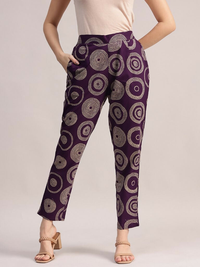 Aavyora Women's Purple Abstract Printed Pure Cotton Co-ord Set - Swadesiicart