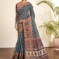 Blue Bhagalpuri Silk Stripe printed with Stone Work & Hand Work Saree - Norita Nirvi