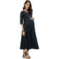 Anubhutee Women's Rayon Knee-Length Ethnic Motifs Maternity A-Line Navy Blue Midi Dress | Swadesiicart