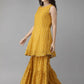 Ahalyaa Mustard Georgette Gold Foil Print Peplum Kurta Sharara Set With Dupatta | Swadesiicart