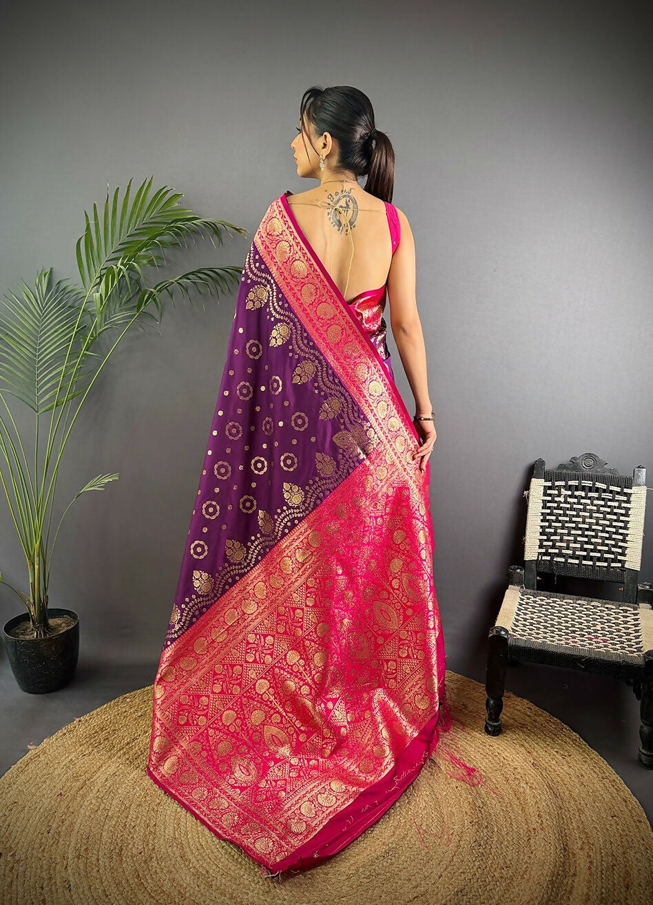 Joban Fashion Magenta Butti Banarasi Silk Sarees | Swadesiicart