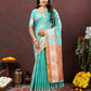 Lorenvalley Fashion Skyblue Cotton with Woven Design Zari Weaving Saree - Swadesiicart