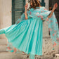 Pomcha Jaipur Blue Berry Pure Cotton Anarkali Set With Organza Dupatta | Swadesiicart