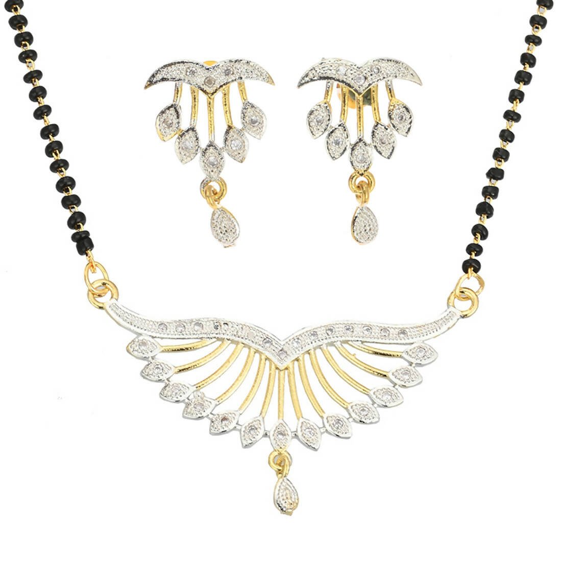 AanyaCentric Gold-Polished Mangalsutra Pendant Earring Set & Silver Plated Anklet - Swadesiicart
