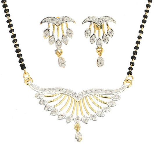 AanyaCentric Gold-Polished Mangalsutra Pendant Earring Set & Silver Plated Anklet - Swadesiicart