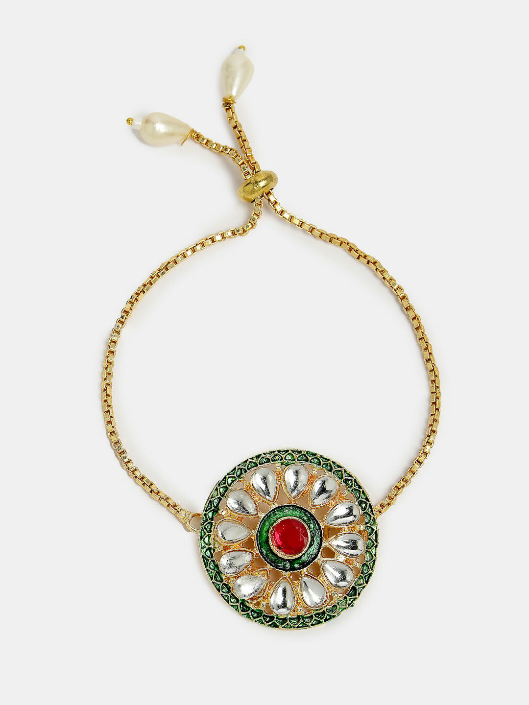 NVR Women & Men Set of 2 Gold Kundan-Studded Handcrafted Wraparound Rakhi Set With Roli Chawal & Chocolate | Swadesiicart