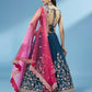 House of Panchhi Teal Net Semi stitched Coding and Mirror Work Lehenga Choli | Swadesiicart