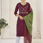 Jyoti Fashion Women's Wine Pure Viscose Weaving Stripe with Embroidery Kurta Set | Swadesiicart