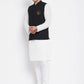 Even Apparels Black Pure Cotton White Kurta Sets With Eid Insignia Jackets PW668 | Swadesiicart