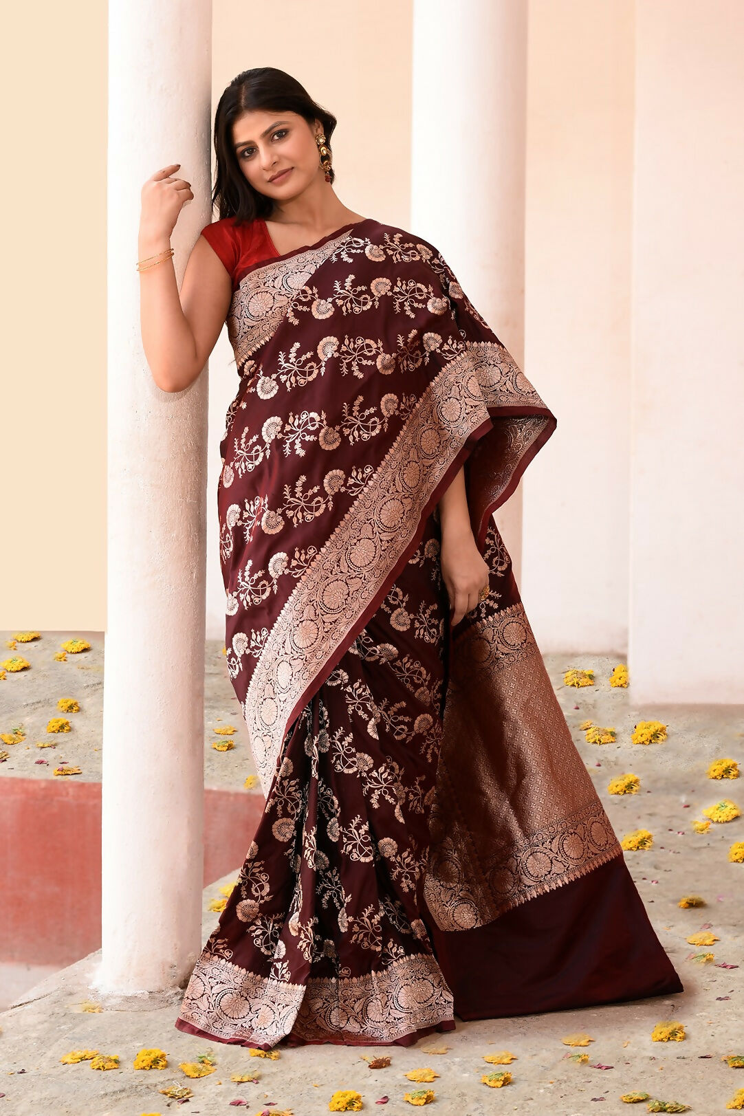 Joban Fashion Coco Brown Banarasi Soft Pure Handloom Banarasi Silk Saree | Swadesiicart