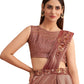 Pink Satin Embroidered Ready To Wear Saree With Unstitched Blouse Piece - Nandika | Swadesiicart