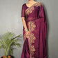 Vastranavya Wine Rangoli Silk Zari work with DMC Swarovski work Ready to Wear Saree | Swadesiicart