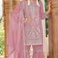 Anaita Pink Nylon Organza Suit With Embroidery & Mirror Work