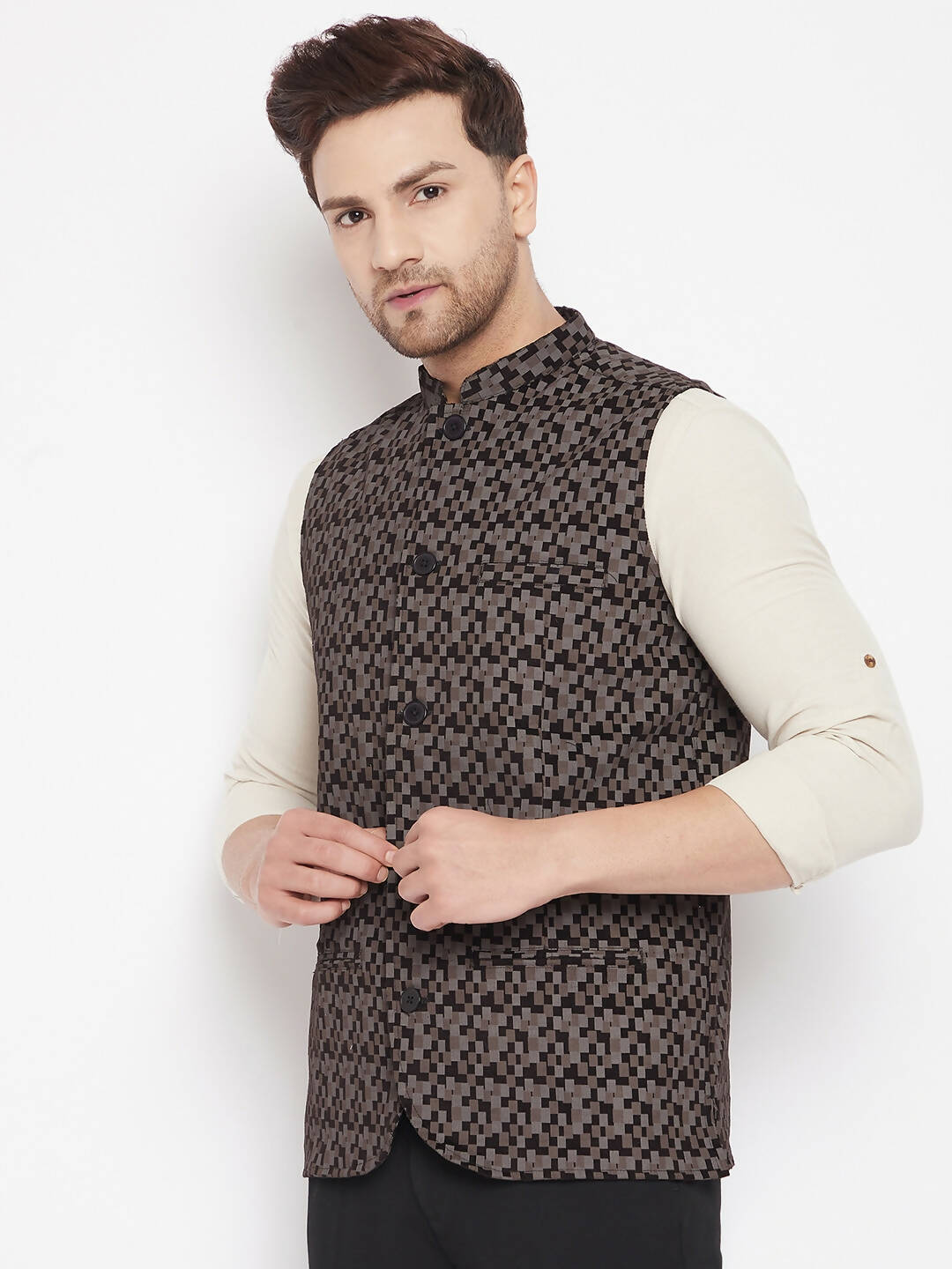 Even Apparels Black Merino Men Woven Nehru Jacket BF539 | Swadesiicart
