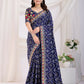 Blue Vichitra Silk Bandhani Printed, Embroidery Work Saree - Ditya
