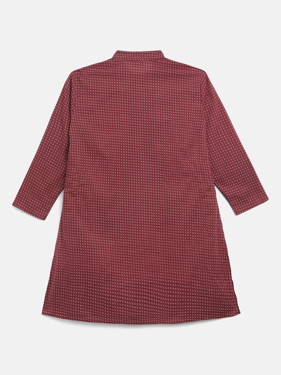 Ahalyaa Boys Maroon Pure Cotton Digital Print Kids Kurta Churidar Set | Swadesiicart