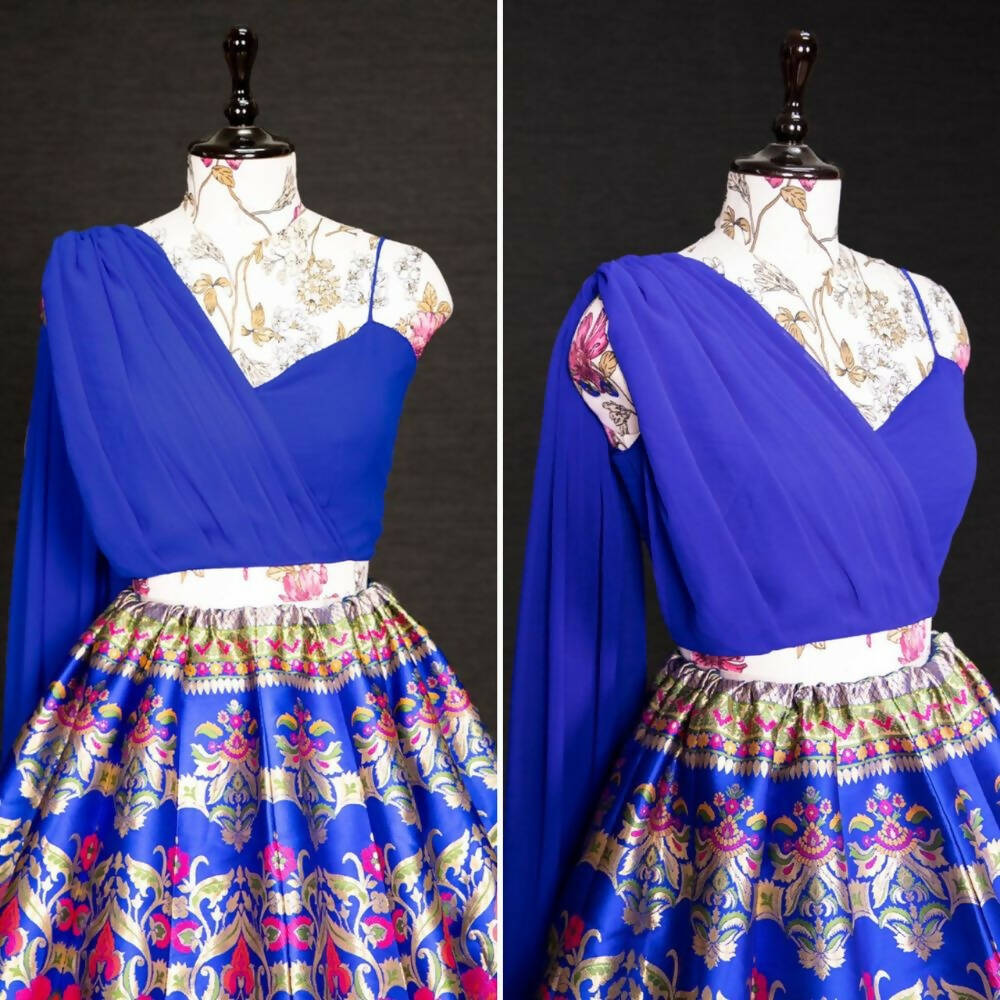 Royal Blue Banarasi Silk Lehenga Choli for Women, Ready to Wear Stitched Lengha Choli for Party, Stylish Lehenga Choli by Infinity Export | Swadesiicart