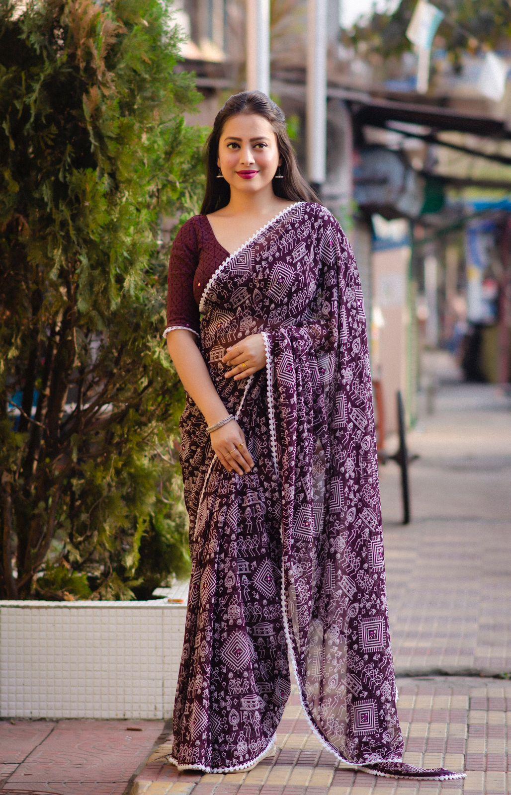 Jambali Poly Georgette Ethnic Motifs Saree with Unstitched Blouse - Hiral Fashion | Swadesiicart