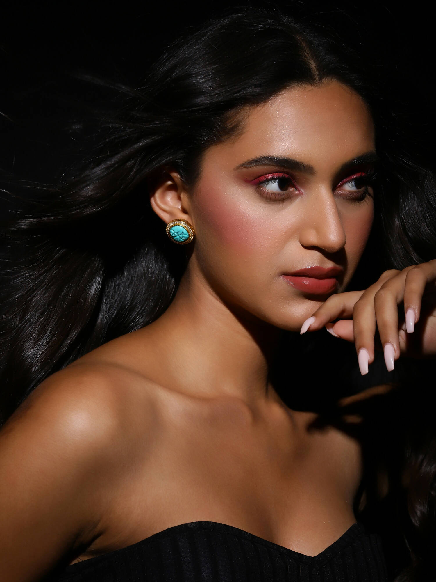Blue Gold-Polished Handcrafted Studs Earrings - Ruby Raang - Swadesiicart