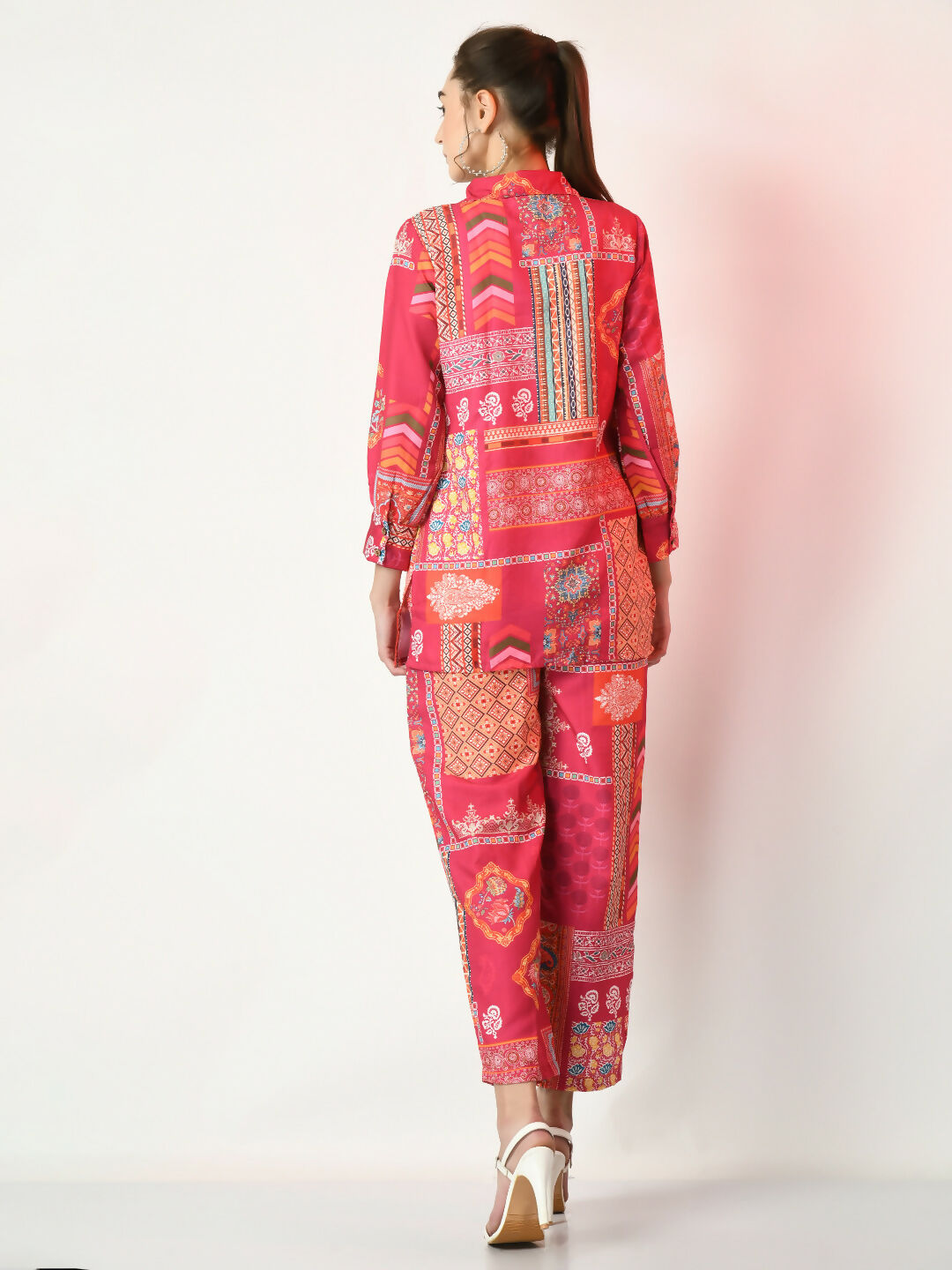 Myshka Women's Pink Printed Shirt With Trousers - Swadesiicart