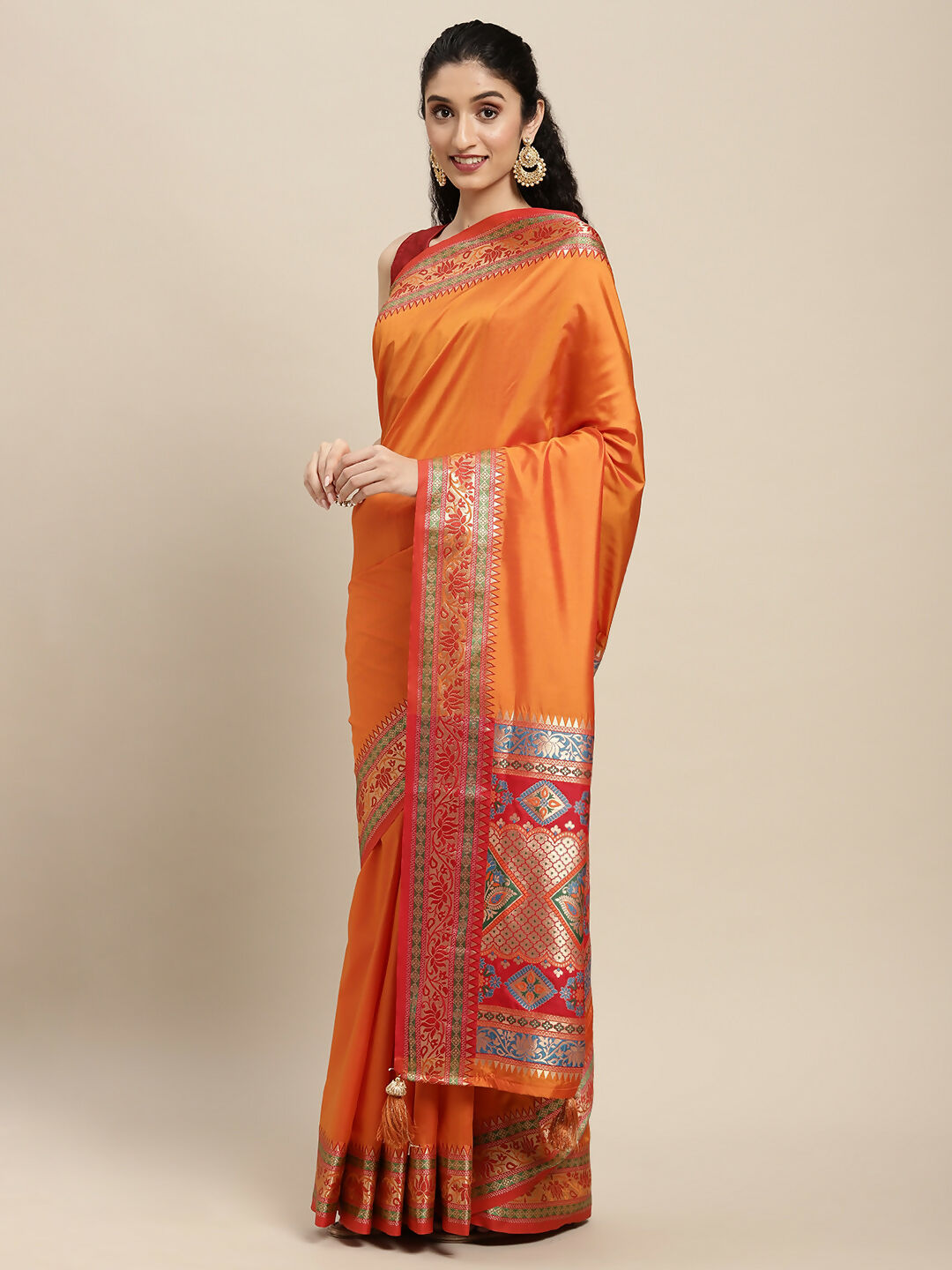 Shree Shyam Fashion Silk Blend Ornage Saree