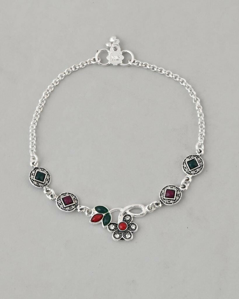 VOJ Set of 2 Traditional Multi Color Stone Studded Designer Anklet - Swadesiicart