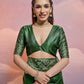 Vishnu Weaves Women's Green Handloom Raw Silk Woven Border Saree with Blouse - Swadesiicart