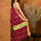 Very Much Indian Handloom Pure Cotton Linen Saree With Golden Border - Maroon | Swadesiicart