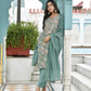 Vaasva Women's Teal Tissue Embroidered Suit Set With Solid Pant And Embroidered Dupatta | Swadesiicart