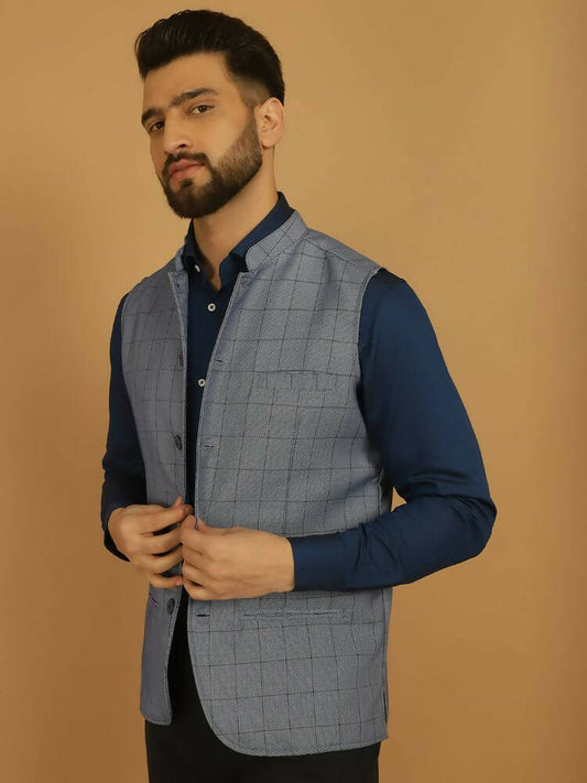 Even Apparels Nehru Jacket With Welt Pockets - Blue | Swadesiicart