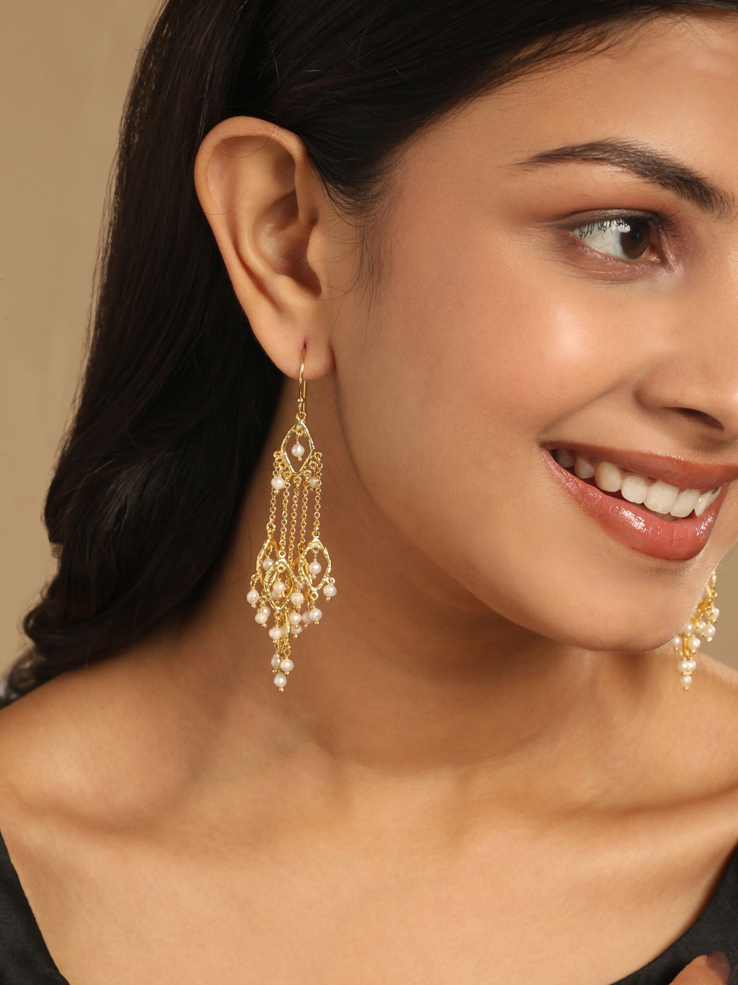 Nuyug 18k String of Pearls Gold Anti Tarnish Earrings | Swadesiicart