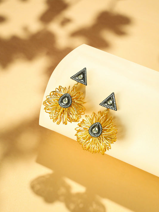 Nuyug 18K Gold-Plated Stones & American Diamond Studded Contemporary Wire Drop Earrings | Swadesiicart