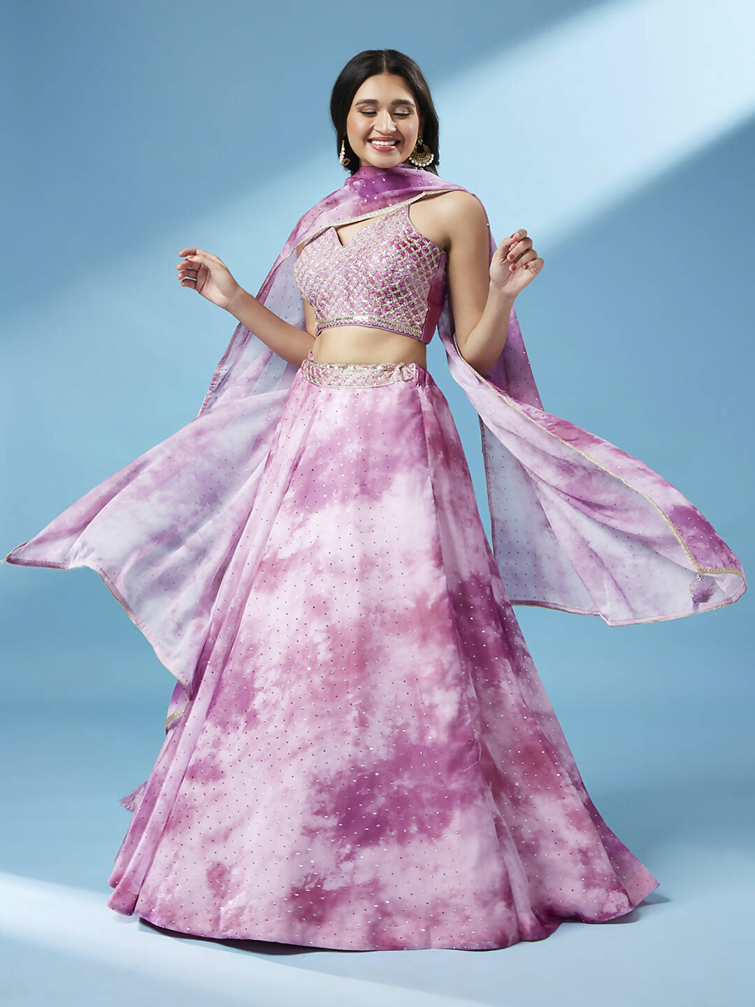 House of Panchhi Lavender Organza Floral Printed Lehenga choli & Dupatta | Swadesiicart