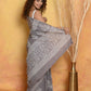 Very Much Indian Handblock Printed Cotton Saree With Natural Dyes - Grey | Swadesiicart